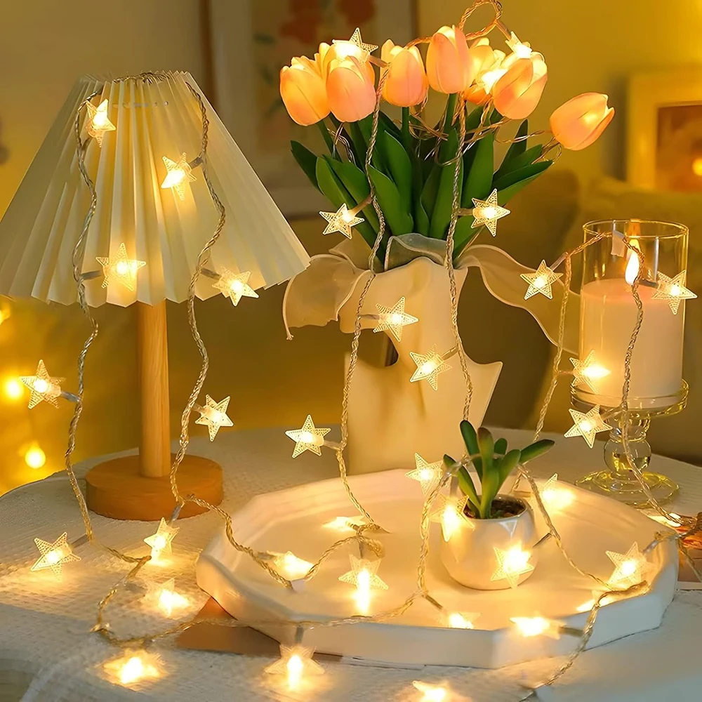 Outdoor Lighting On House - LED Star String Lights USB/Battery Operated