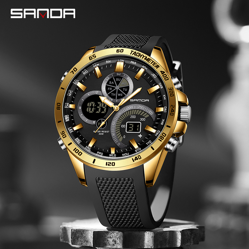 Outdoor Lighting Timer - SANDA Men's Big Dial Digital Wristwatch