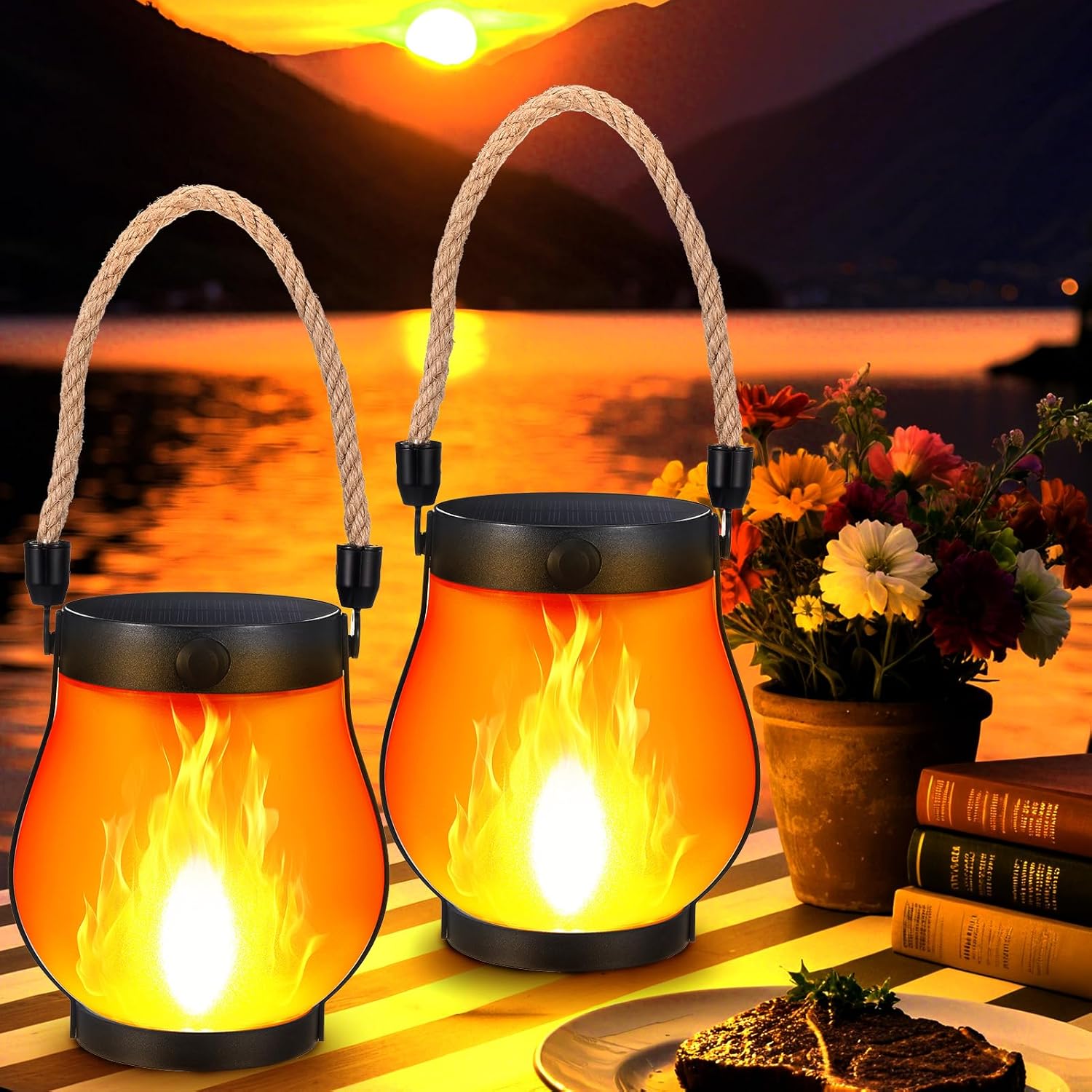 2 Pack Solar Flame Lanterns, F - Fire Torch Solar 评论和价格