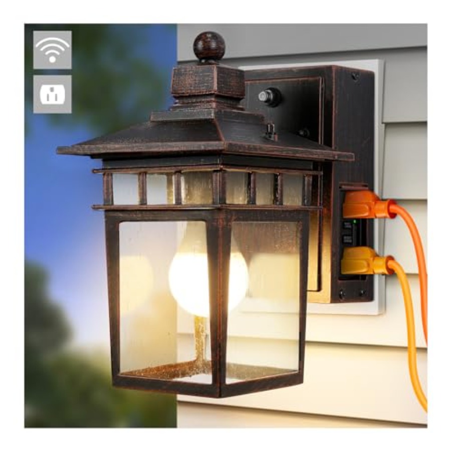 Outdoor Light with GFCI Outlet - Solar Wall Sconce 评论和价格