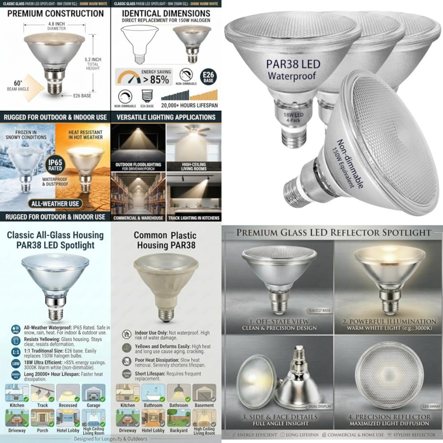Glass Reflector PAR38 LED Bulb - Led Flood Light 评论和价格