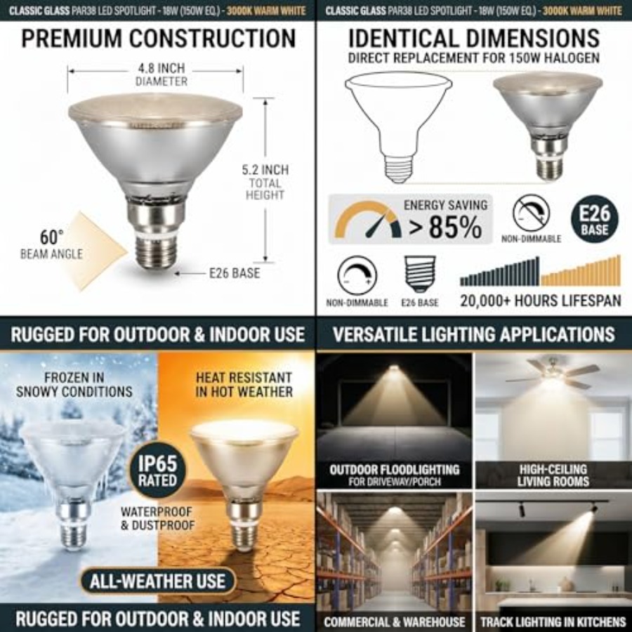 Glass Reflector PAR38 LED Bulb - Led Flood Light 评论和价格