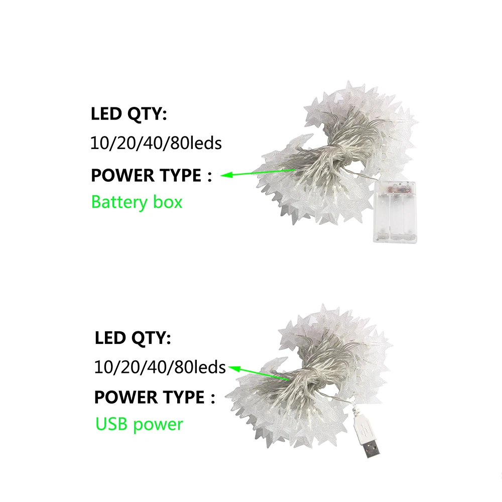 LED Star String Lights USB/Bat - Outdoor Lighting On House 评论和价格