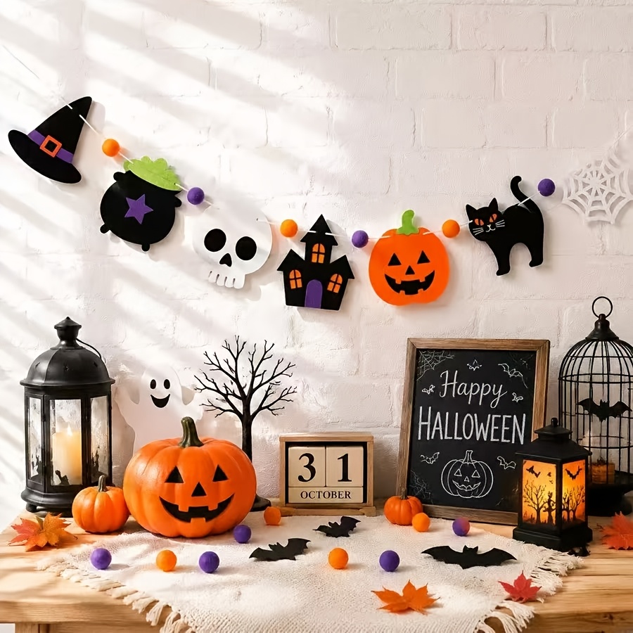 Halloween Felt Garland Skull B - Outdoor Lighting Halloween 评论和价格